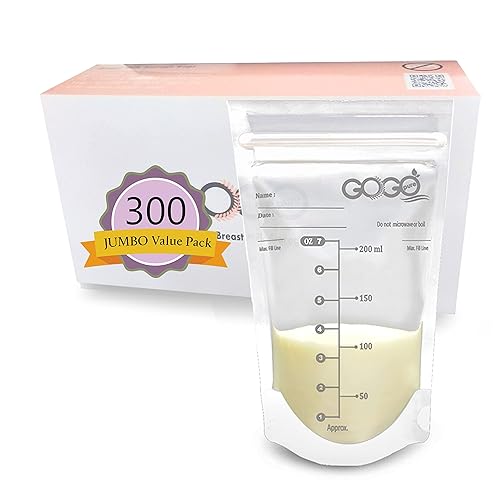 JUMBO - Paquete de 300 unidades 5 paquetes de 60 bolsas bolsas de almacenamiento de leche materna 7 onzas preesterilizadas sin BPA sello de doble