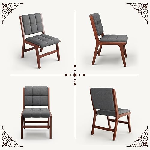 Miniatura 7 de Furniliving Juego de 2 sillas de comedor de madera de roble, silla de cocina moderna de mediados de siglo con tapicería de lino, sillas de comedor