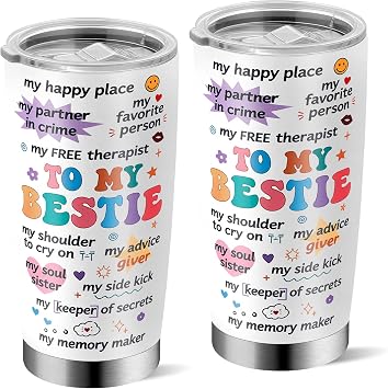 Bestie Gifts for Women, Best Friend Birthday Gifts for Women, to My Bestie 20oz Insulated Tumbler, Friendship Best Friend Birthday Valentines Day Gift for Bestfriend Woman Sister