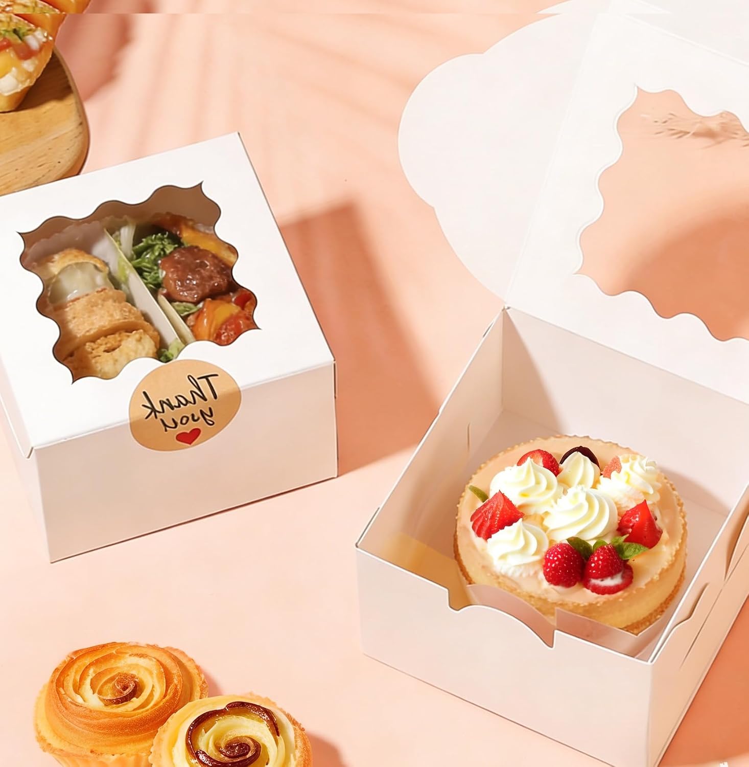 26 Pcs Cookie Boxes with Window, 4x4x2.5 Inches, for Dessert Pastry