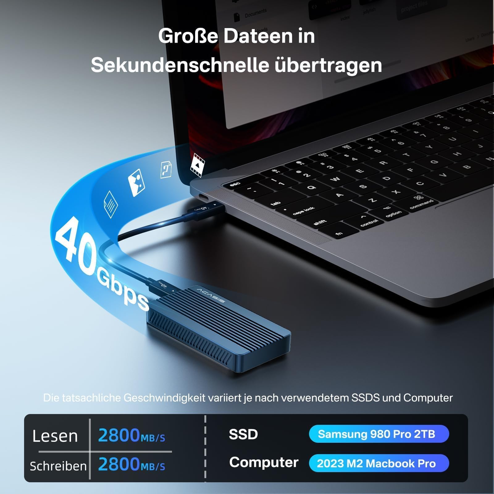 ACASIS Case SSD M2 NVMe 40Gbps,TBU405 Compatibilità con Thunderbolt 4/3/ usb3.2/3. 1/3,0/2.0, SSD NVMe Case enclosure Support SSD 2280/2260/2242/2230 B+M M-Key, Lavori per M1 M2 Pro/Max