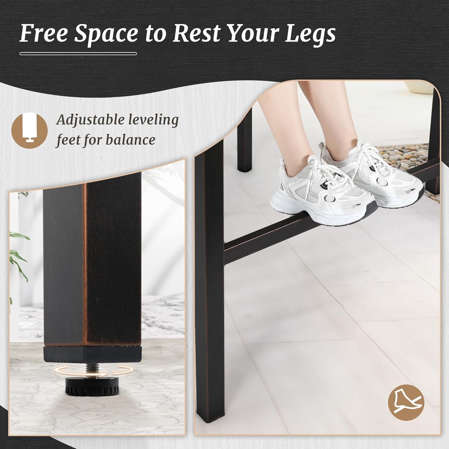 Outdoor Bar Table, 45" Patio Bar Height Counter Console Table, Black Waterproof HDPS Slatted Top and Bronze Leg, Weather Resistant, Hot Tub, Balcony, Yard, Indoor or Outdoor Use