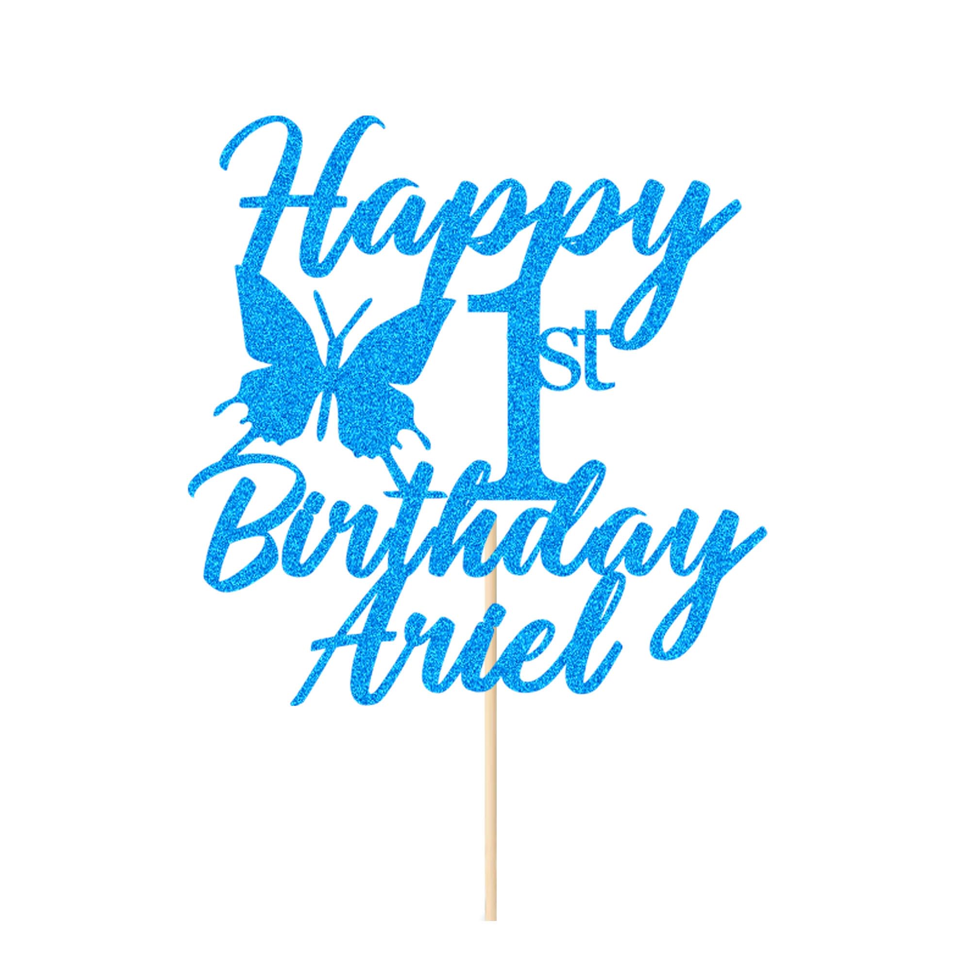 Personalised Happy Birthday Cake Topper Cake Decorations Birthday Cake Toppers Gifts Custom Double-Sided Glitter Cake Toppers with Any Age & Name for 1st 3rd 18th 21st 30th 40th(Blue) — image 1