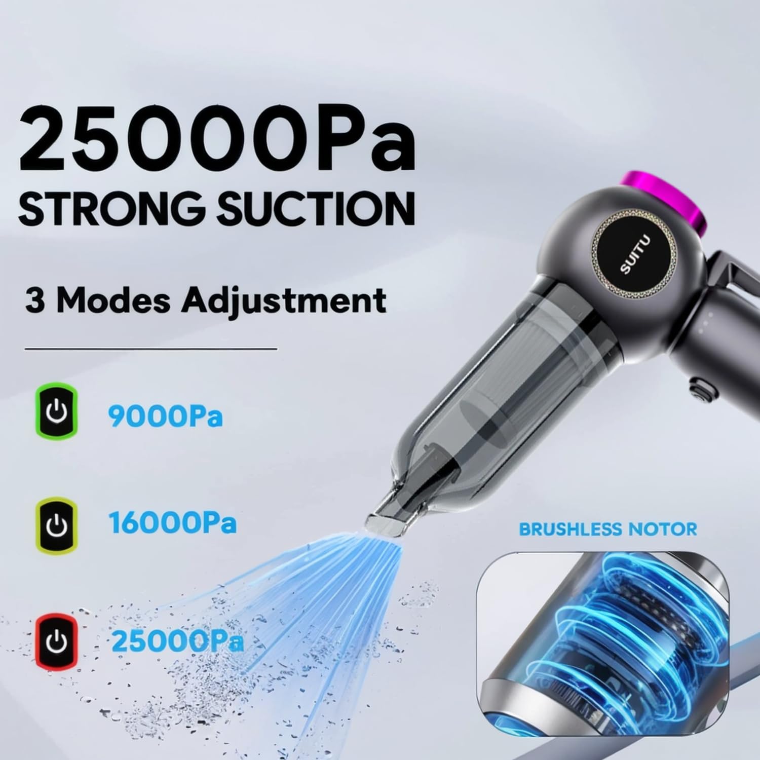 GHUSTAR 25000PA Handheld Vacuum Cordless Portable With LED Light, High Power Suction, Lightweight Rechargeable Hand Vacuum-707486