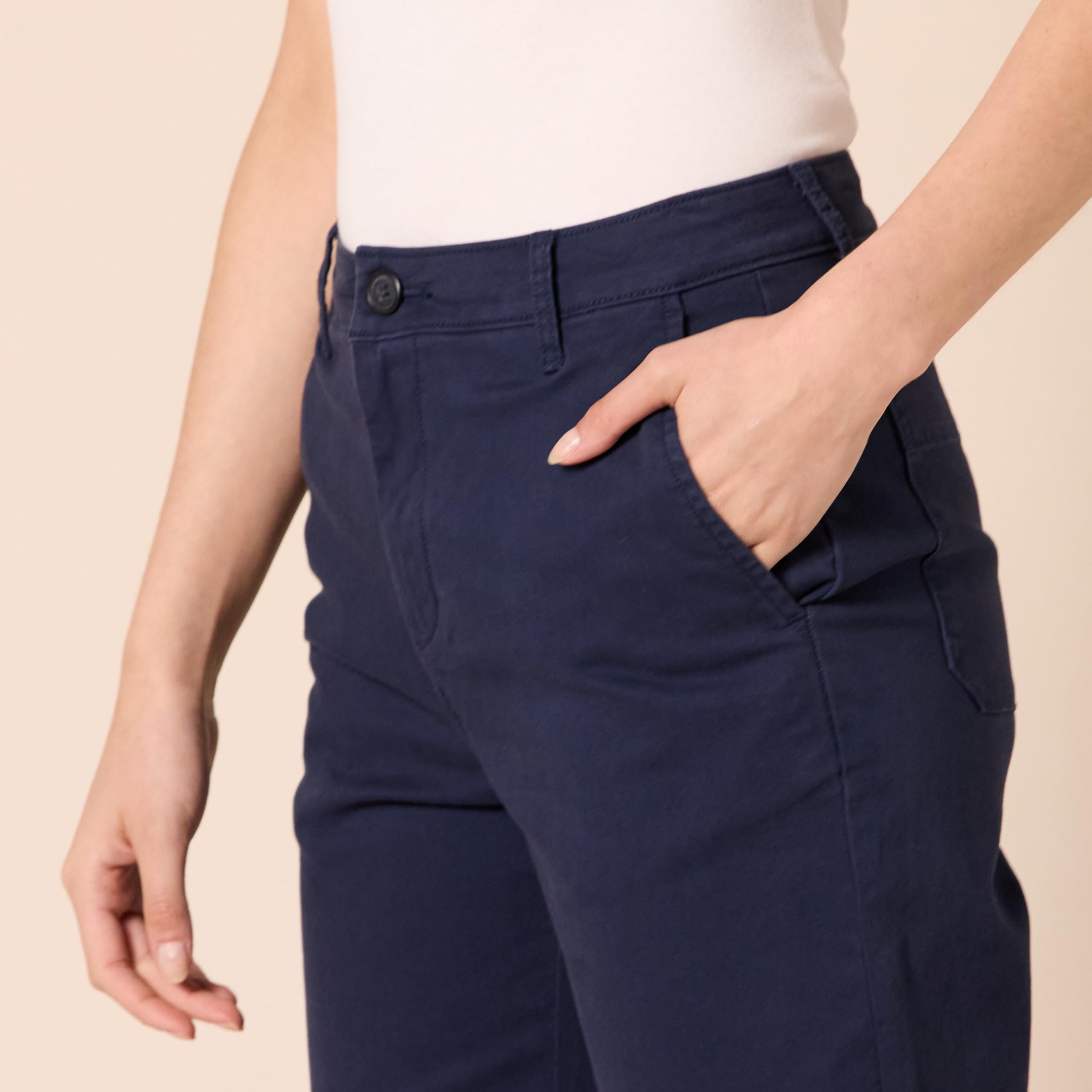 Amazon Essentials Femme Pantalon kaki taille haute, coupe ajustée, longueur cheville, jambe large