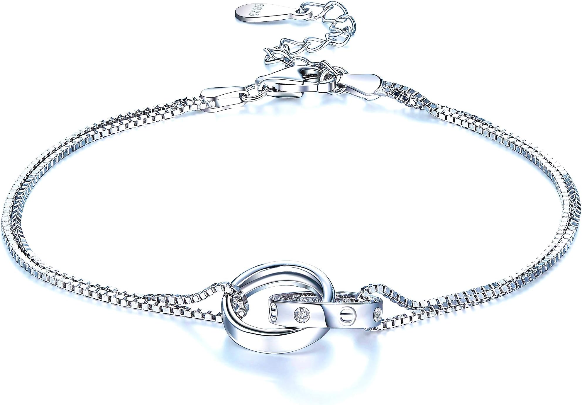 F.ZENI Women Bracelet 925 Sterling Silver Charm Bracelet Interlocking Infinity Love Bracelets for Women Girl Anniversary Birthday Jewellery Gift