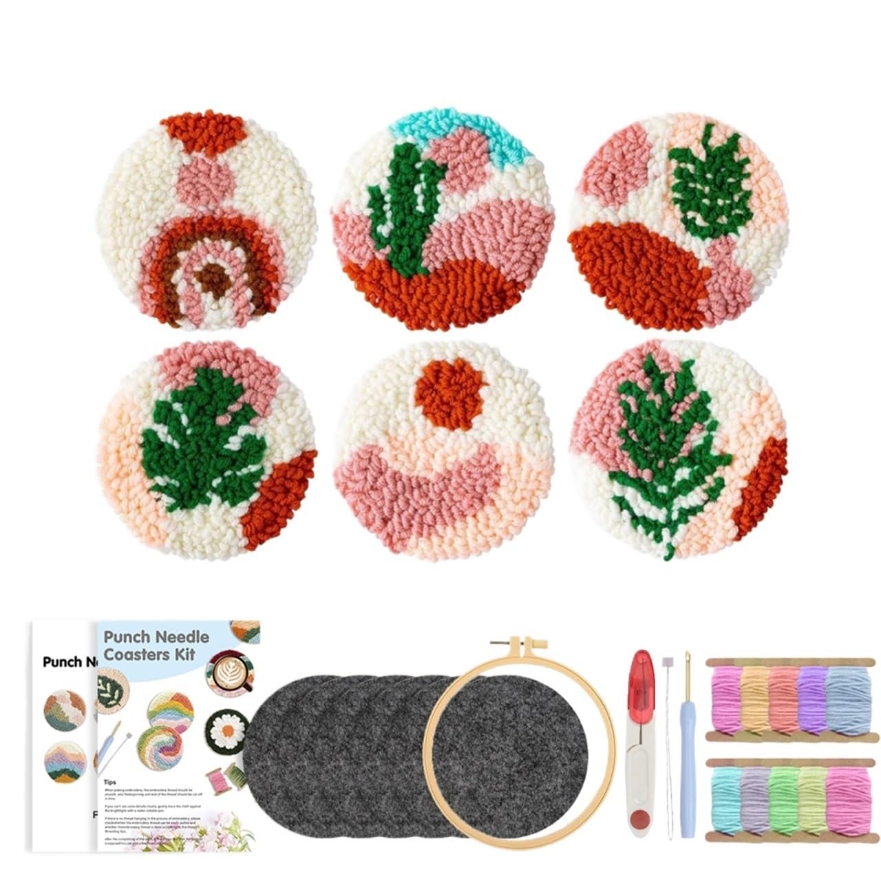 1set Punch Needle Coaster Kit For Beginners Adults Tufted Art Yarn Tools Sewing DIY Embroidery Craft Gi for DIY(Color5)