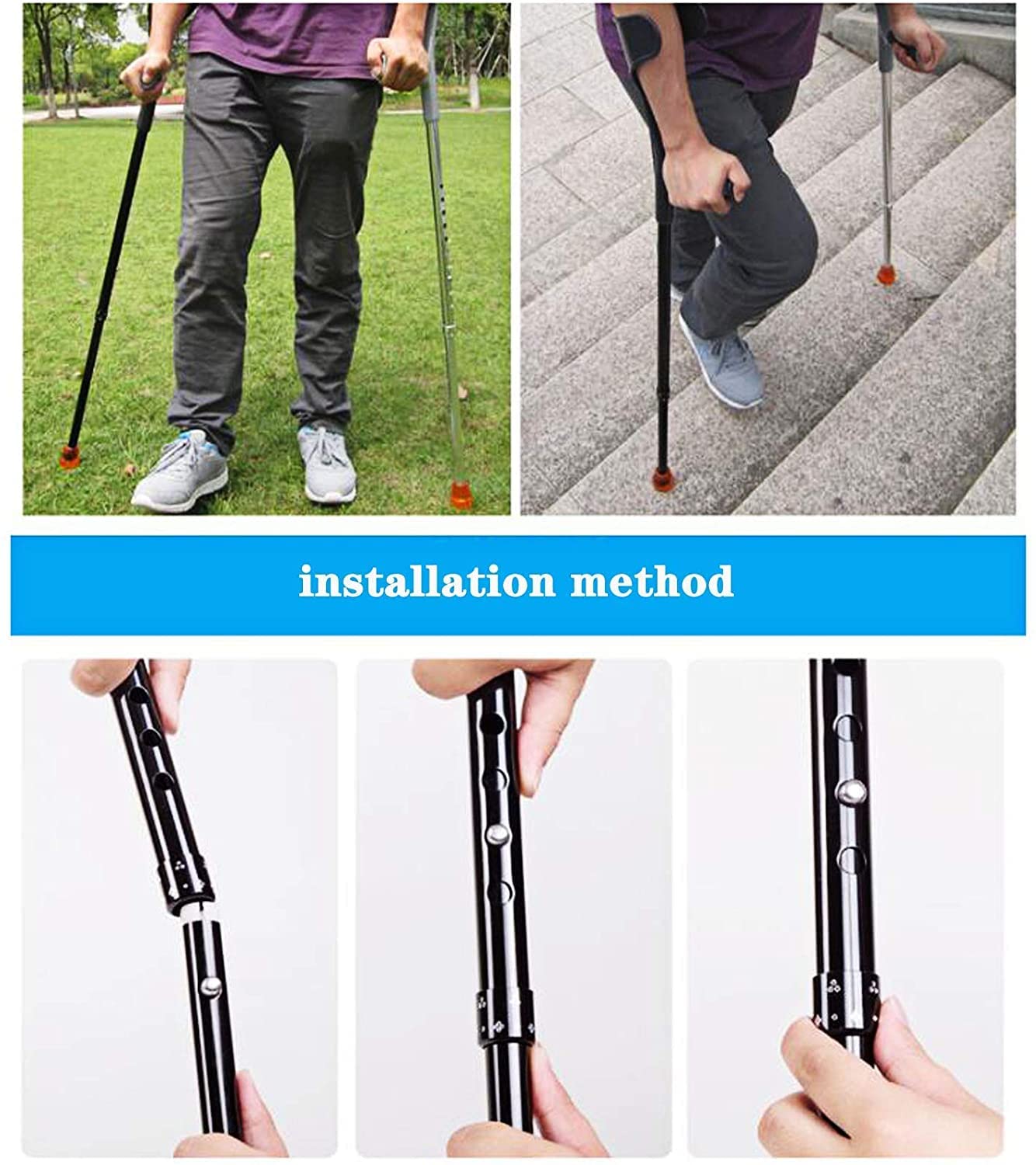 Muleta de Codo Muletas for Adultos con Ajuste de Altura y Almohadilla de Aluminio Ligera for Hombres. Muletas de puño Abierto. Muletas de Brazo Ligeras.