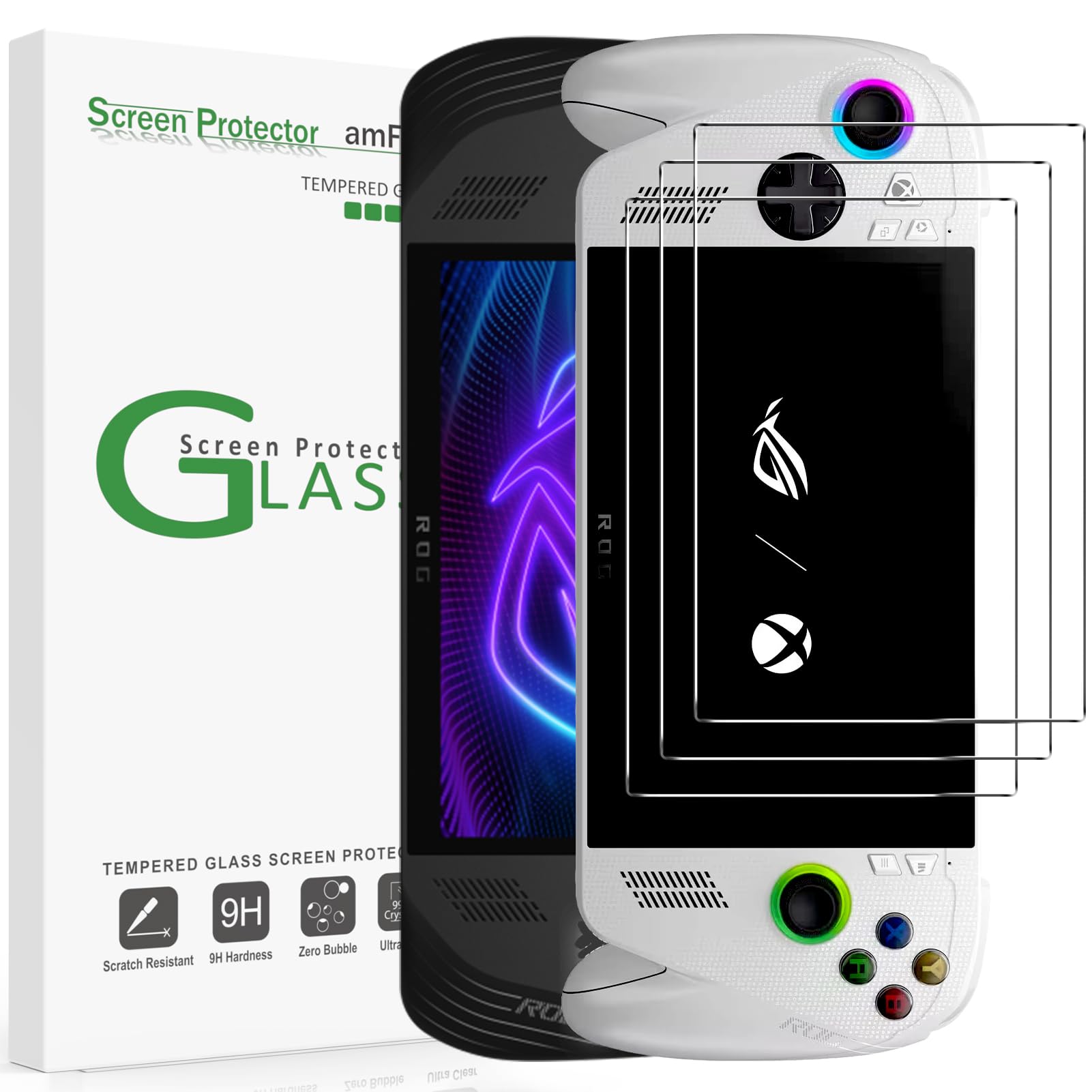 amFilm 3 Pack Screen Protector for ASUS ROG Xbox Ally X/Xbox Ally 2025 / ROG Ally X 2024 / ROG Ally 2023 7'' | 9H+ Tempered Glass | Military-Grade Drop Protection | Easy Installation | FHD Clarity
