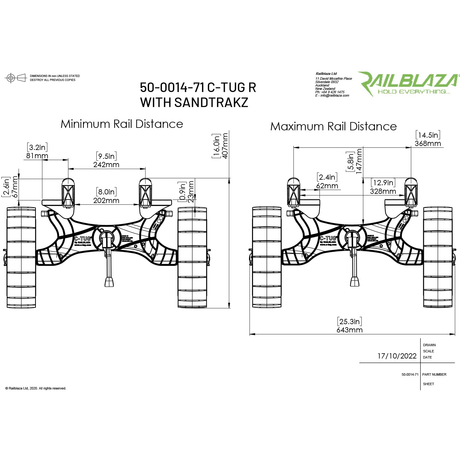Railblaza C-TUG R SandTrakz Transportwagen mit weichen Gummireifen Kayak