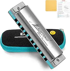 East top Gaita, gaita diatônica avançada, chave C, gaita de órgão de boca de 10 furos com capa prateada, gaitas azuis para adultos, profissionais e estudantes