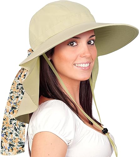 Miniatura 9 de Solaris Floral Scarf Wide Brim Women's Sun Hat, with Neck Flap Foldable UV Protection Cap for Garden Beach Hiking