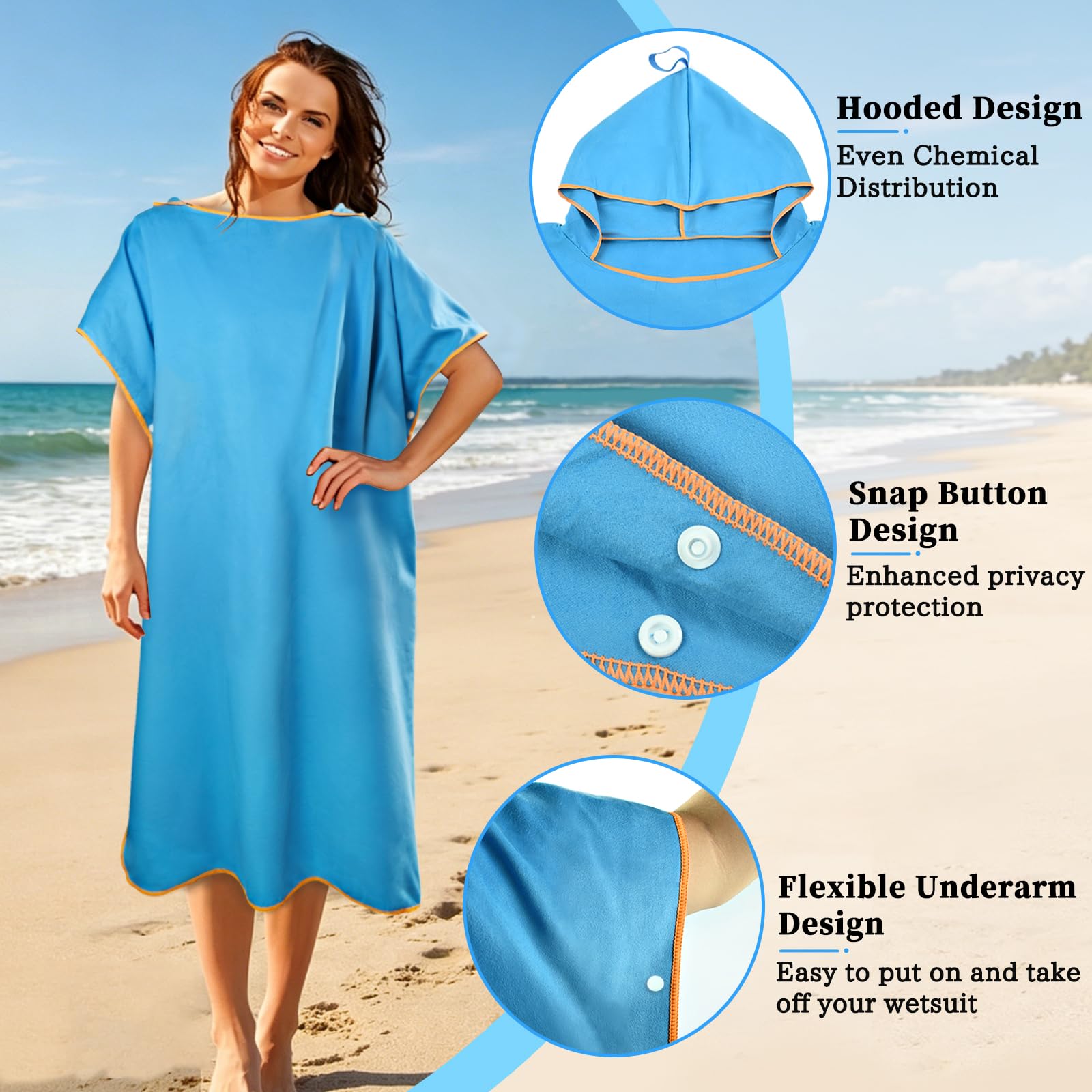 Poncho da Bagno Unisex, Poncho Asciugamano Microfibra, Poncho da Surf, Accappatoio Poncho con Cappuccio, Asciugatura Rapida, Antivento, Calda, Poncho Surf per Sport Acquatici Spiaggia Surf