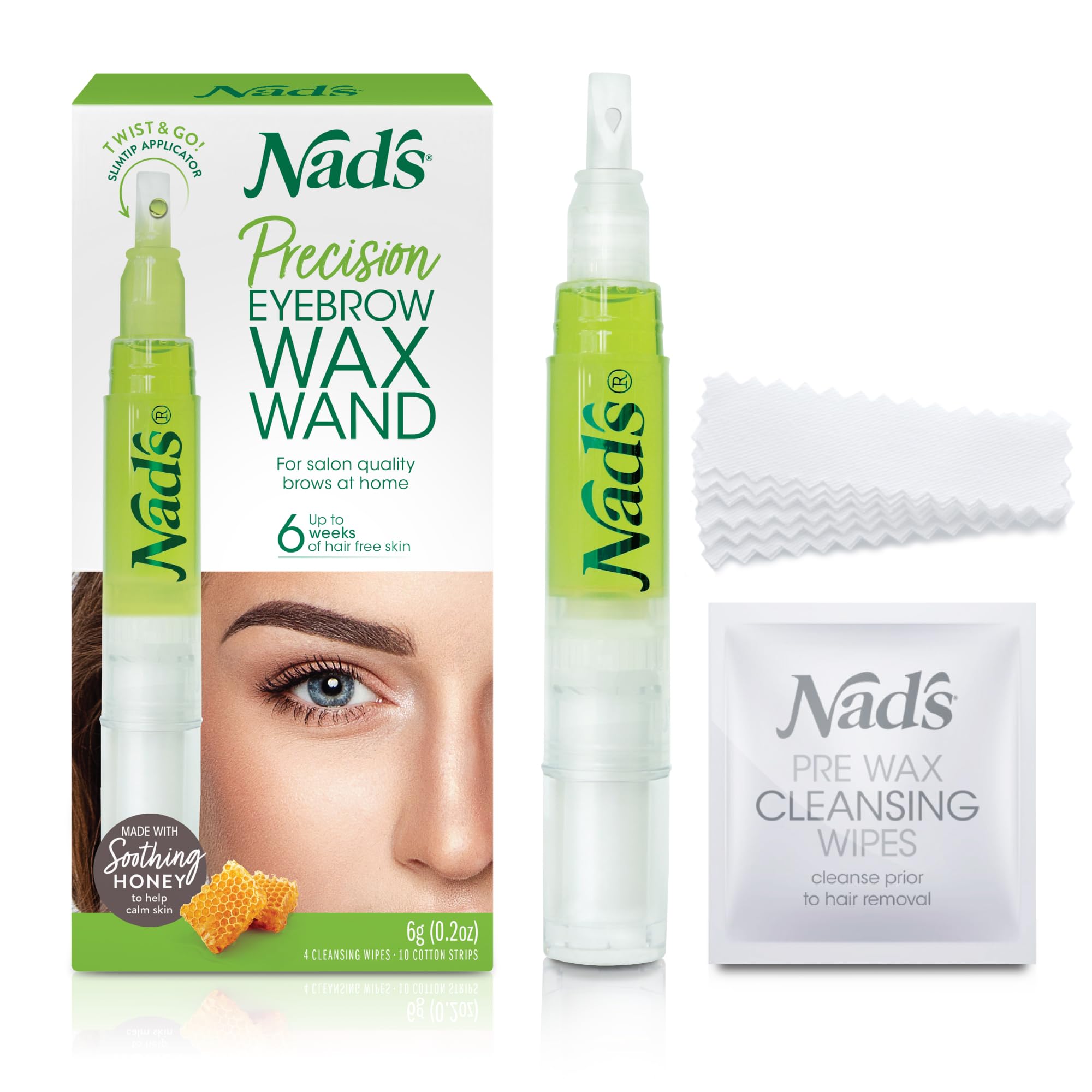 Nad's Eyebrow Shaper Wax Kit Eyebrow Facial Hair Removal Delicate Areas Cotton Strips, Cleansing Wipes, 0.2 Ounce (Pack of 1)