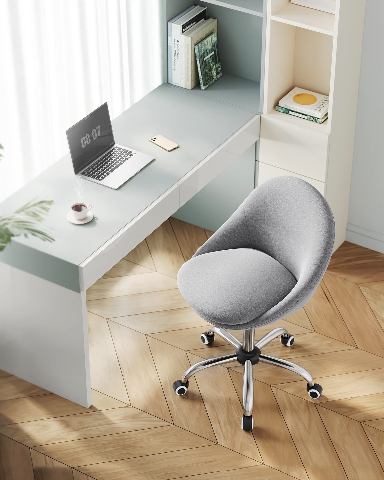 Redlife Piccola Sedia da Scrivania, Sedia da Ufficio Senza Braccioli, Sedia da Ufficio Ergonomica con Gambe Incrociate, Piccola Sedia da Scrivania per Spazi Ridotti, Sedia da Ufficio (Bianco