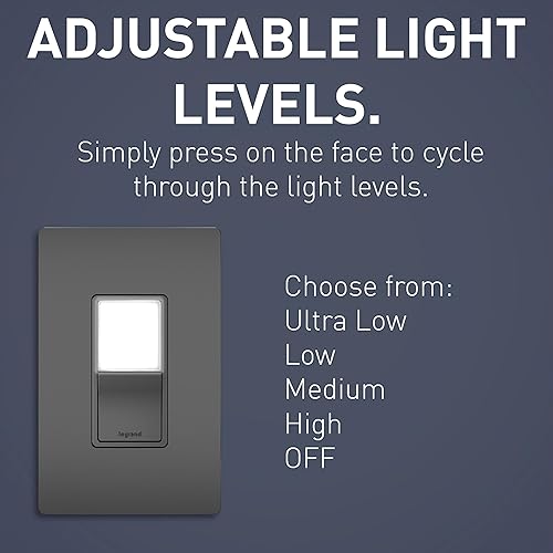 Miniatura 4 de Legrand Radiant NTL873BKCC6 - Luz nocturna LED ajustable de 15 amperios e interruptor basculante decorativo de 3 vías para pasillos o dormitorios de