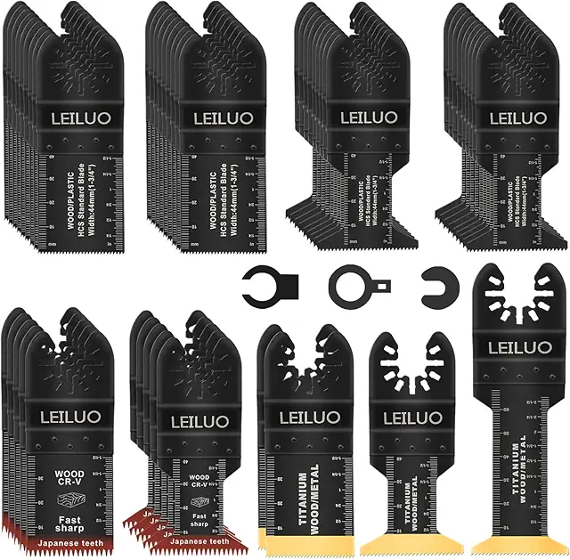 LEILUO 50 Pcs Multitool Blades Kit for DeWalt Finish Nailer & More