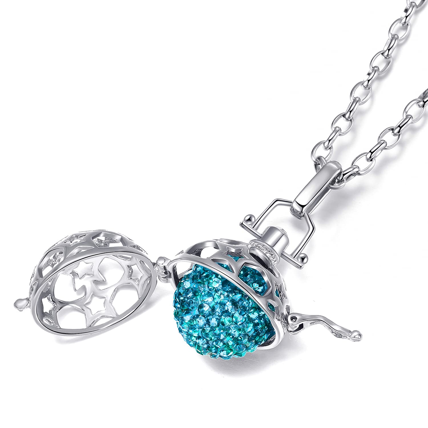 Morella Collar ángel de la Guarda de Acero Inoxidable 70 cm con Colgante Estrella y Bola de resonancia de circonita para Damas en Bolsa para Joyas