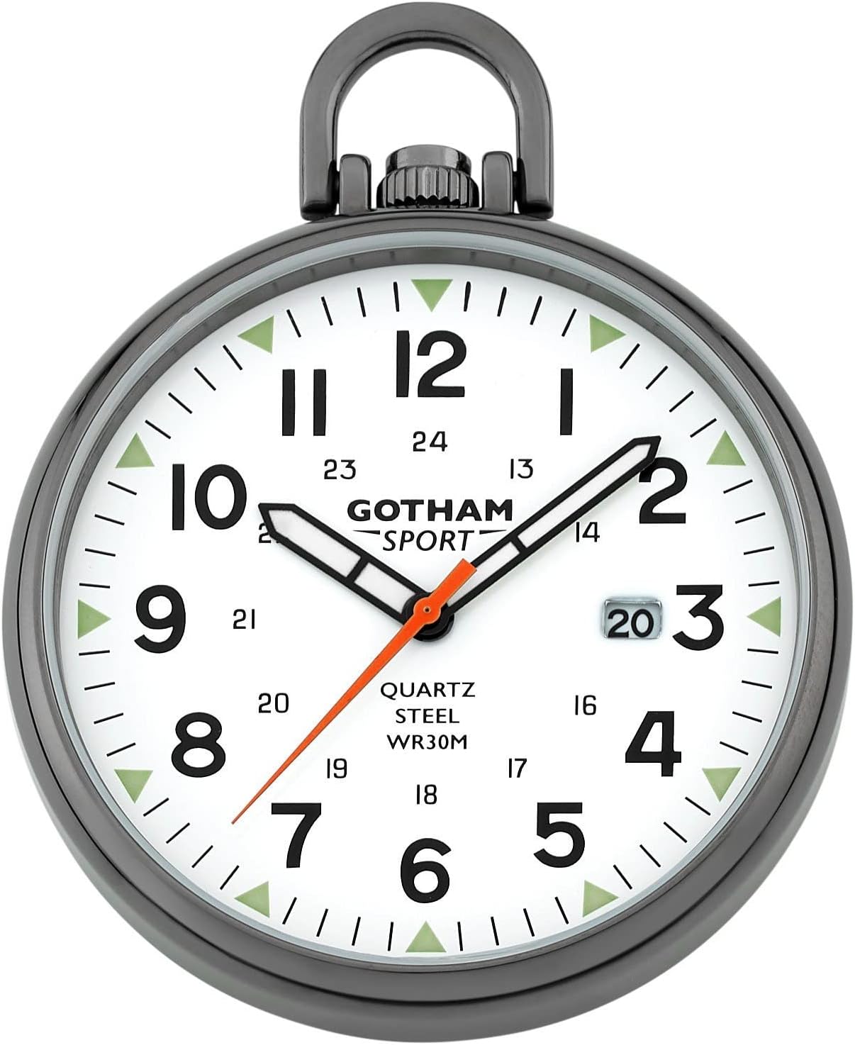 Gotham Men's Sport Series Gun-Plated Stainless Steel Analog Quartz Date Pocket Watch # GWC14109B