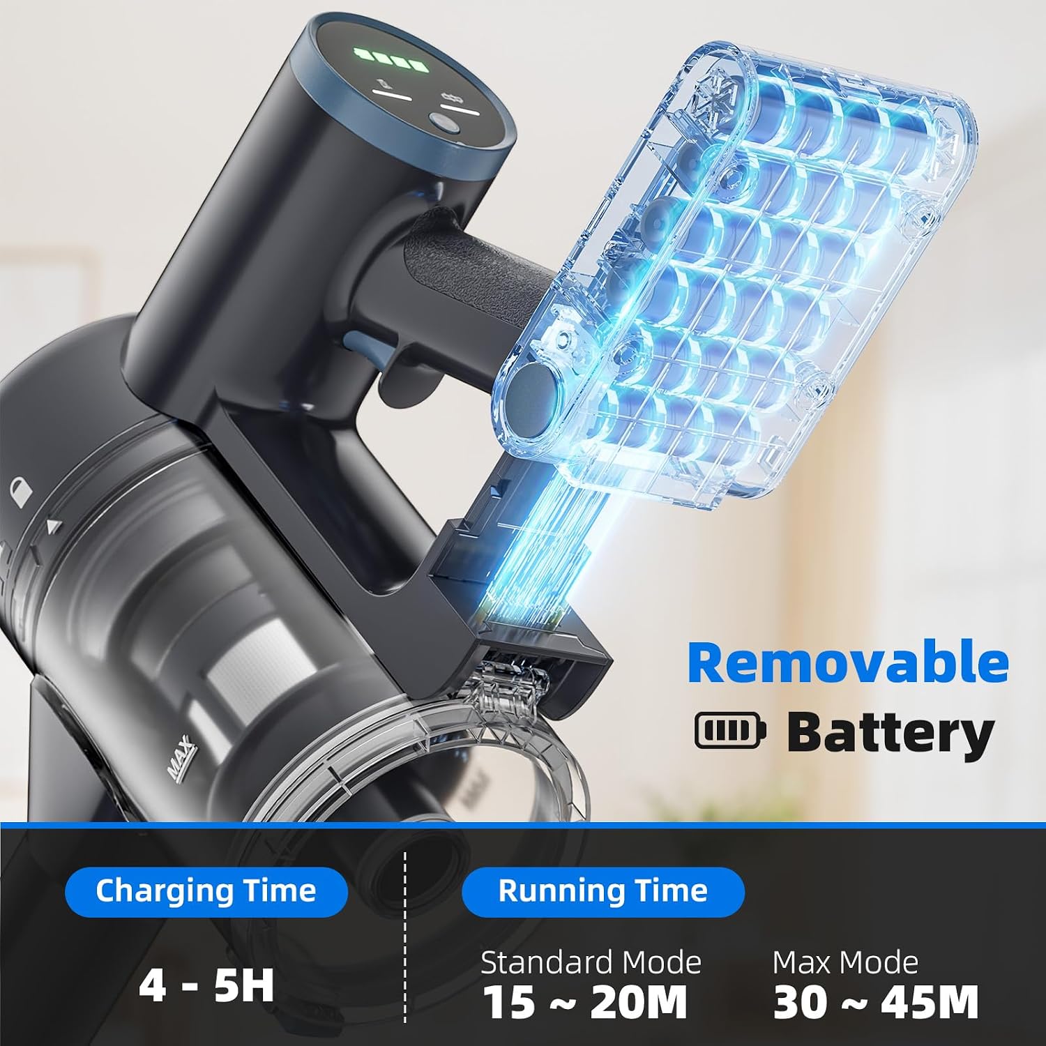 BlueEpic Cordless Vacuum Cleaner, 40KPA 45Mins Rechargeable Vacuum Cordless, Stick Vacuum with 2 Adjustable Modes, Handheld Vacuum for Home/Pet Hair/Carpet/Floor(Blue)