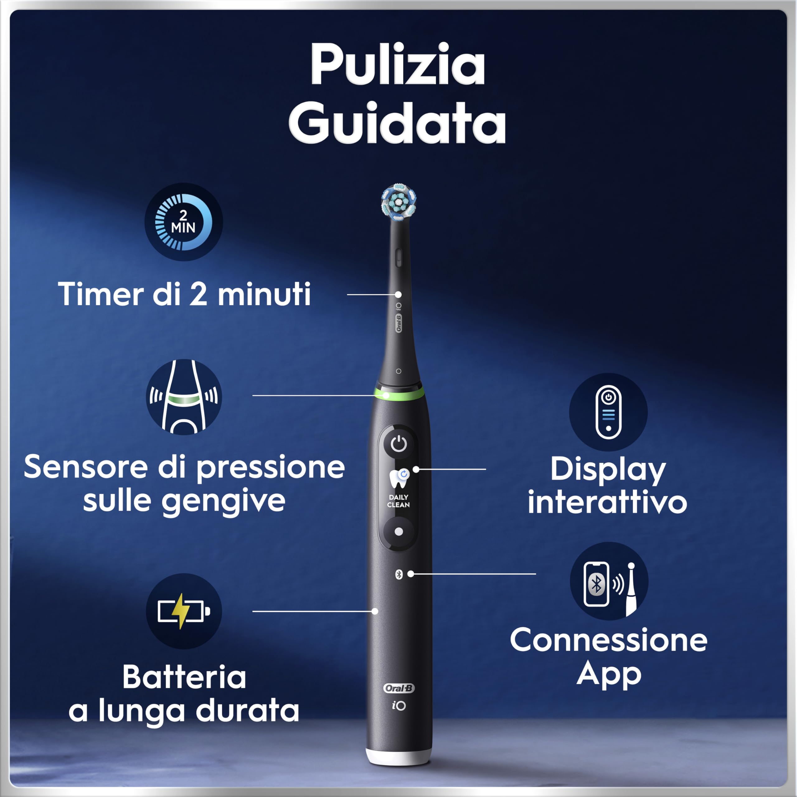 Oral-B iO 6 Spazzolino Elettrico, 3 Testine di Ricambio, Custodia, Nero - 3 Testine di Ricambio per Spazzolino Elettrico, Ricaricabile, Custodia Viaggio, Sensore di Pressione, Pulizia Denti Efficace