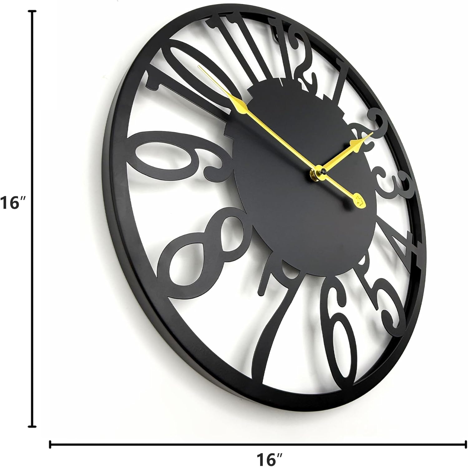 16 Inch Large Outdoor Clock, Silent Battery Operated Modern Wall Clock, Black Metal Decorative Clock for Patio, Porch, Pool Area, Farmhouse, Living Room