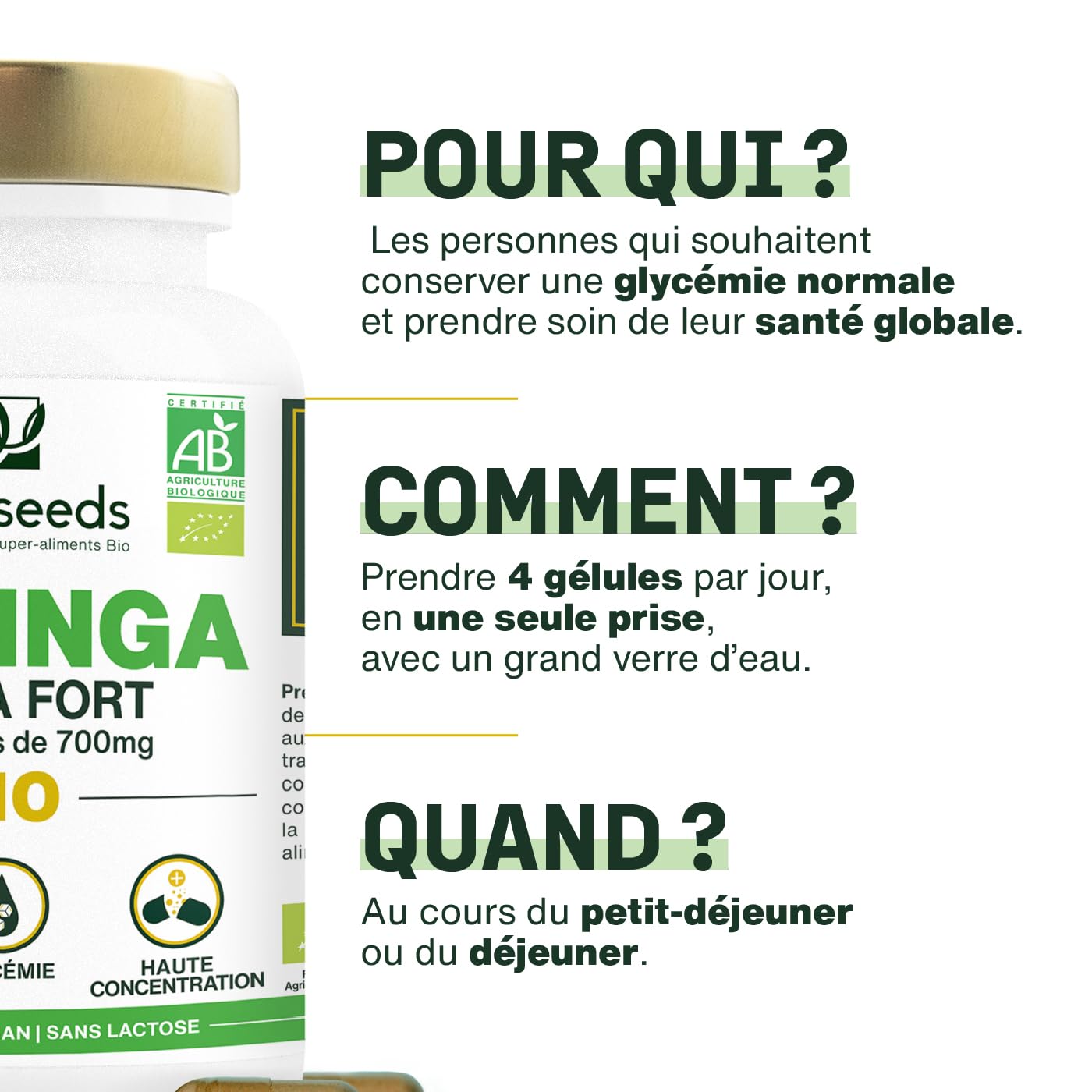 Moringa Oleifera BIO | Extra Fort | 100% Naturel et Pur | 120 gélules vegan de 700mg | Qualité Supérieure