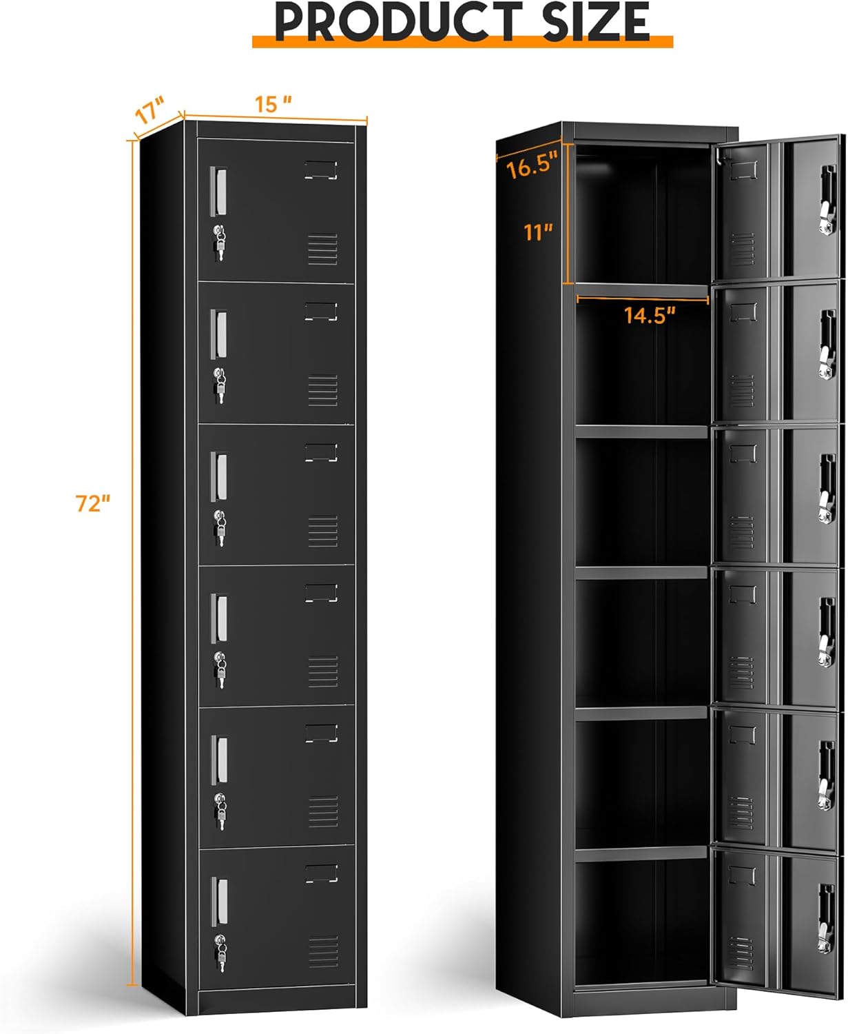 INTERGREAT 6-Door Metal Employee Lockers for Office, School & Gym,Steel Locker for Employees,Black