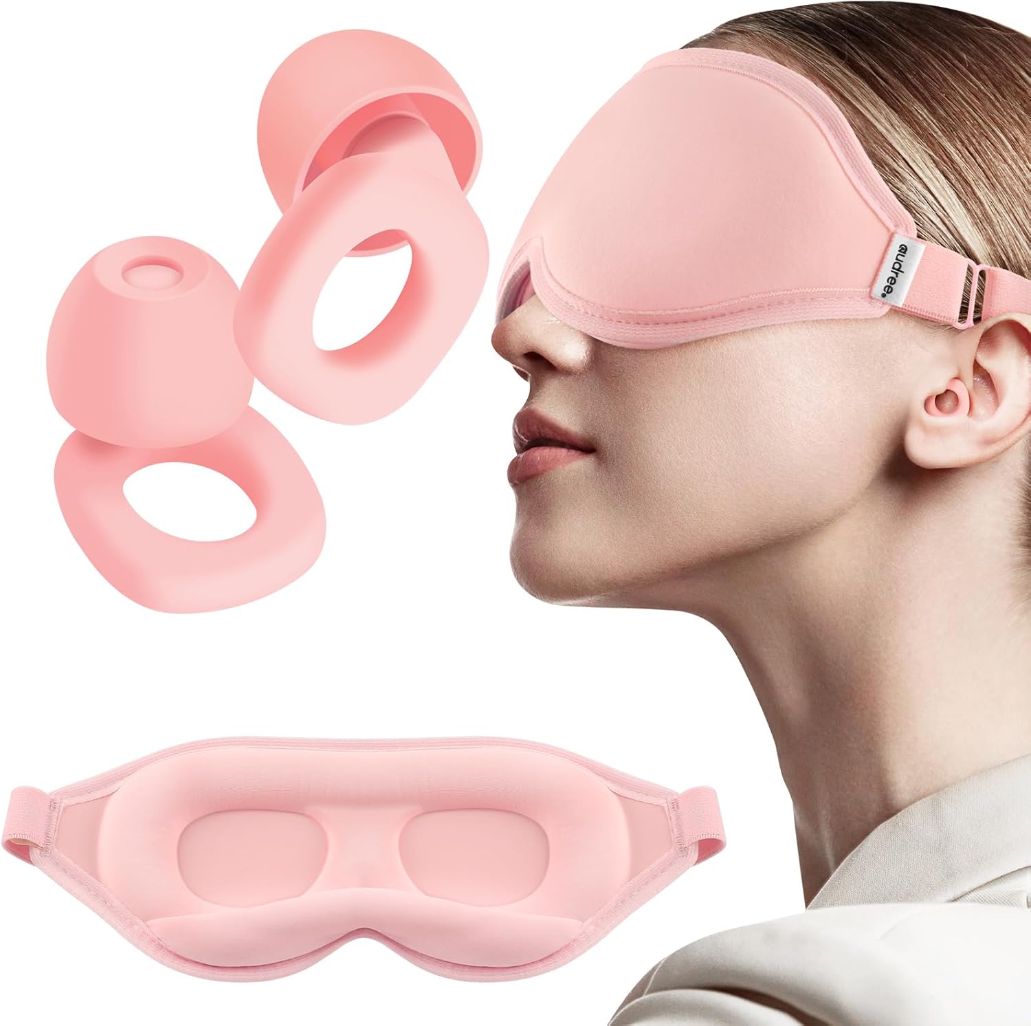 Audree Ear Plugs and Eye Mask for Sleeping - Noise Reduction Earplugs with Reusable Soft Silicone | 100% Light Blocking Sleep Mask for Light Sleeper, Noise Sensitivity Situation, Blue + Black