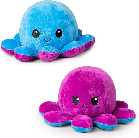 Amazon Tenlacum ぬいぐるみ タコ リバーシブルタコのぬいぐるみ 裏返し cm リバーシブル プレゼント おもちゃ 両面色違い 両面反転 不機嫌な顔と笑顔 ブルー パープル ぬいぐるみ おもちゃ