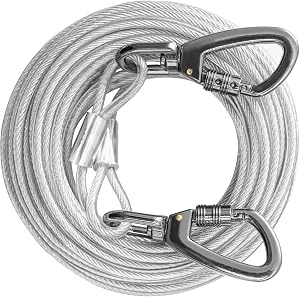 Dog Tie Out Cable 30FT,Dog Runner Lead for Yard with Heavy Duty Safety Buckle,Dog Zipline for Backyard,Tether for Small Large Dogs Up to 250LBS, Chain Leash for Outside,Camping,Outdoor