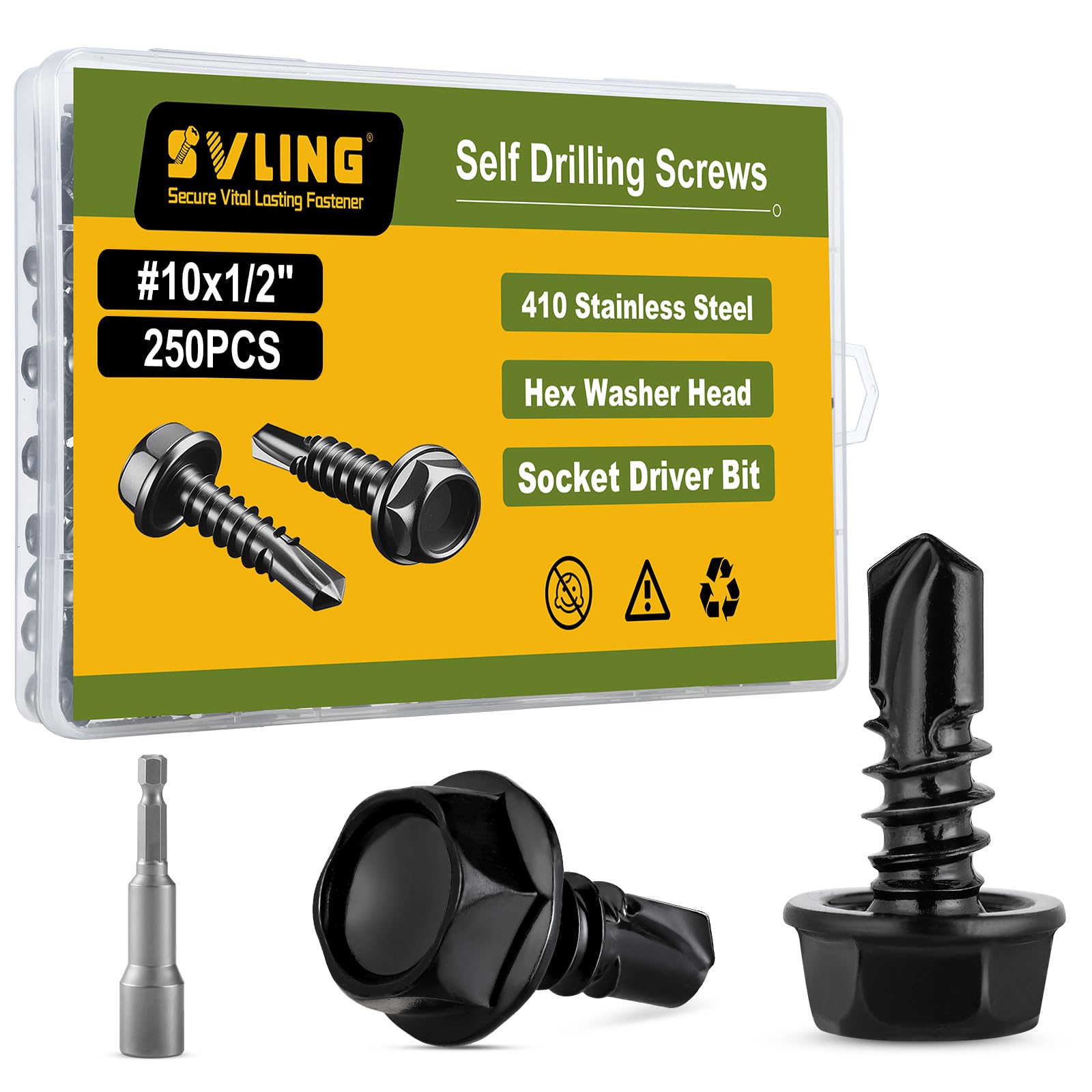 Black Self-Tapping Screws - 121PCS Stainless Steel Kit -8 Black Self-Tapping Screws - 121PCS Stainless Steel Kit -8