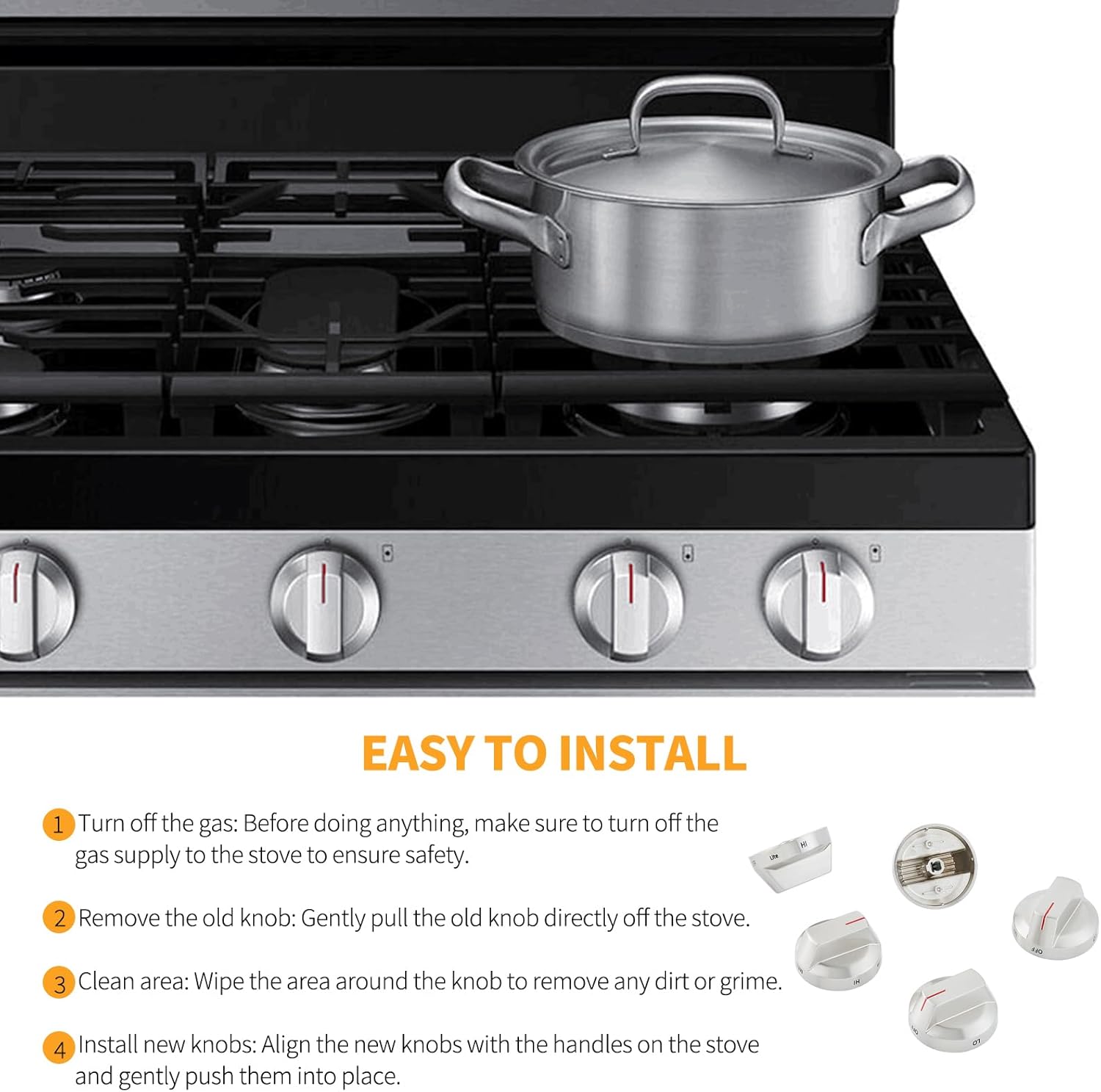 DG94-03500A/Z NX60T8111SS/AA NE63T8111SS/AA Stove Knobs Replacement for Samsung Electric Stove Parts DG94-03797Q Stainless Steel Oven Knobs Samsung Gas Range Parts Cooktop Burner Knobs Silver 5Pcs