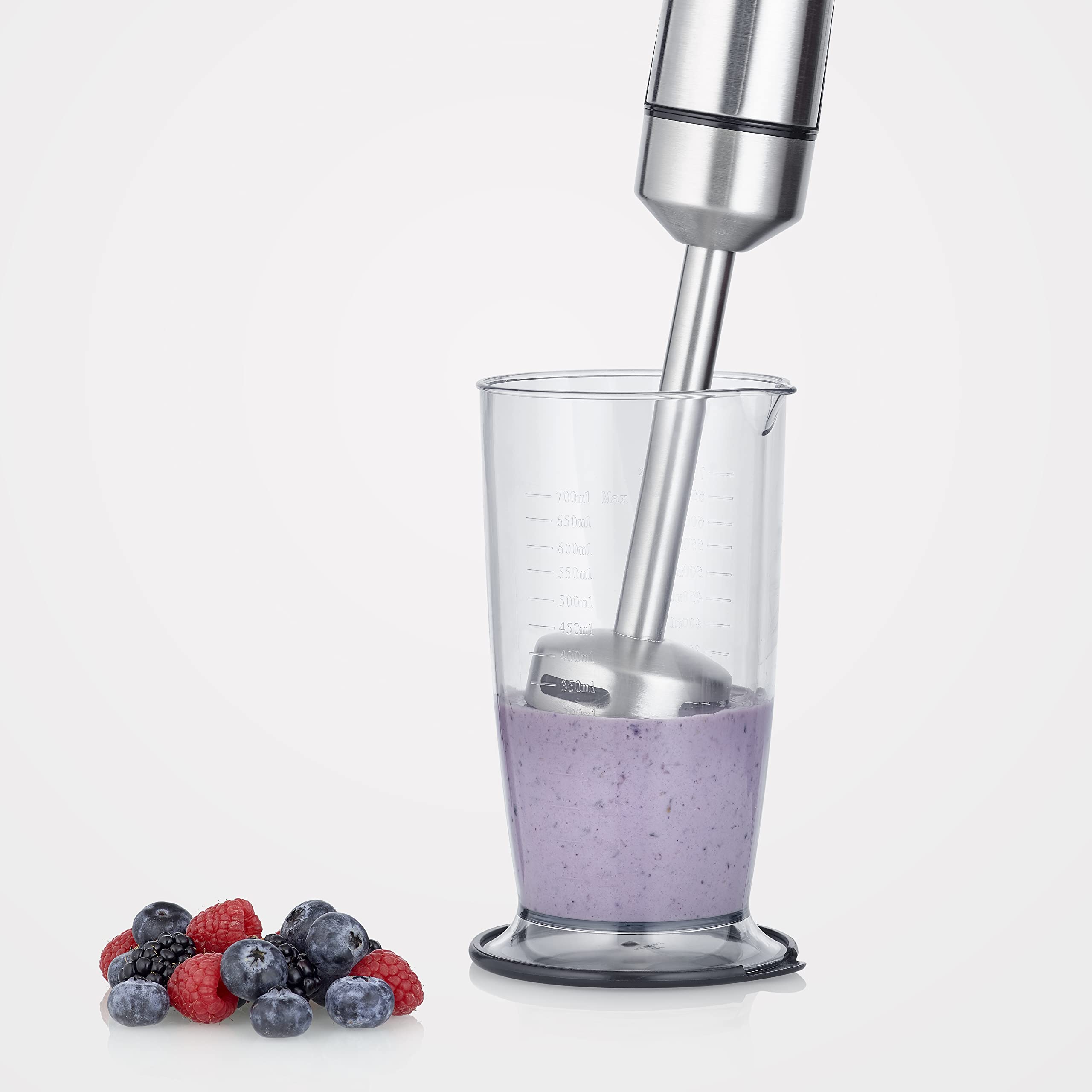 SEVERIN Frullatore a Immersione Senza Fili, 100W, 14.000 giri/min, Ricarica Rapida, Asta Removibile, con Frusta, Tritatutto, Schiacciapatate Incluso, BPA Free, 6,5 x 6,5 x 40,0 cm, Nero/Inox - SM 3775