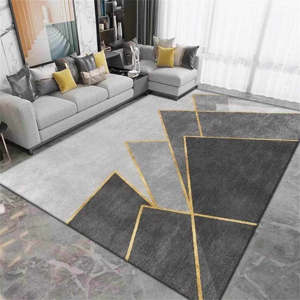 Tapis salon poil court gris 180x230 cm à motif rayé moderne pour bureau et chambre