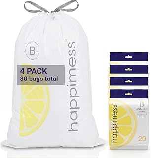 happimess 20-Count Lemon Scented 5.3 Gal Trash Bags, White, Pack of 4