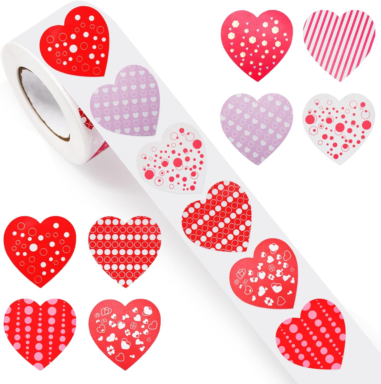 500 Pieces 1.5 Inch Valentine's Day Stickers Roll Red