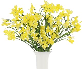 12pcs Fake Orchid Flowers Branches, 21.7in Artificial Cymbidium Flower Stems for Table Centerpiece Wedding Vase Arrangements Office Home Decor (Yellow)