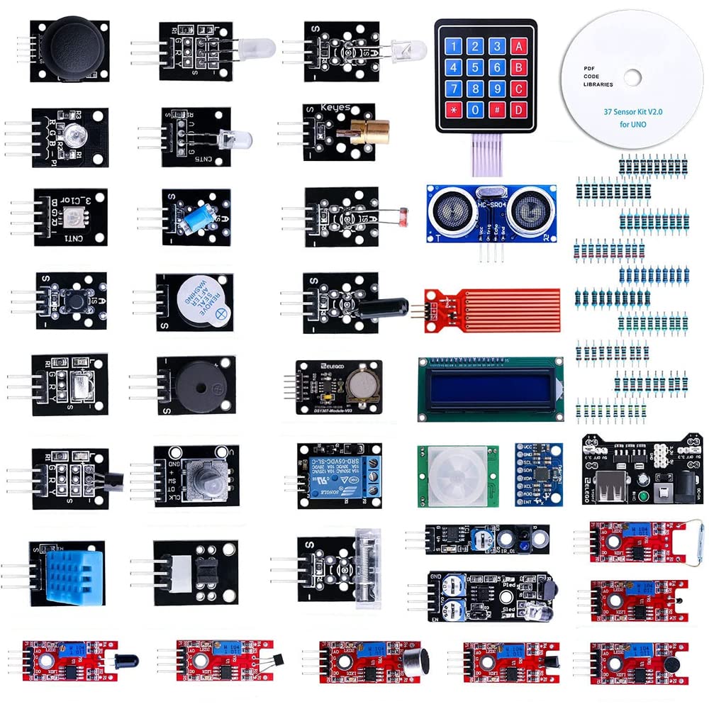 MMOBIEL 37 en 1 Kit de modules de capteurs. Jeu Complet pour la Plupart des Ordinateurs monocartes. Compatible avec l'IDE Arduino UNO R3 Méga Nano incluant Un tutoriel.