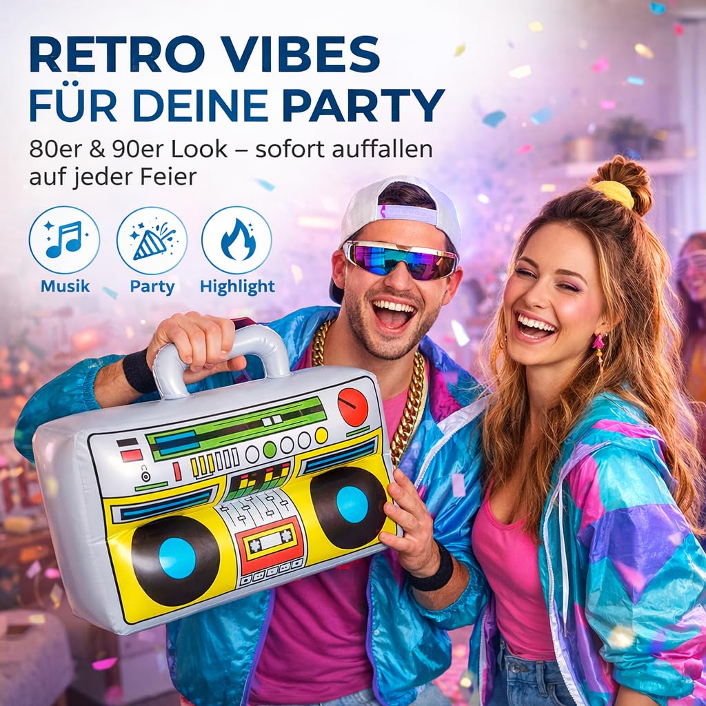 FASCHINFEVER Walkman nadmuchiwany, gett w stylu retro lat 80/90. - dodatek karnawałowy, miks, 1X