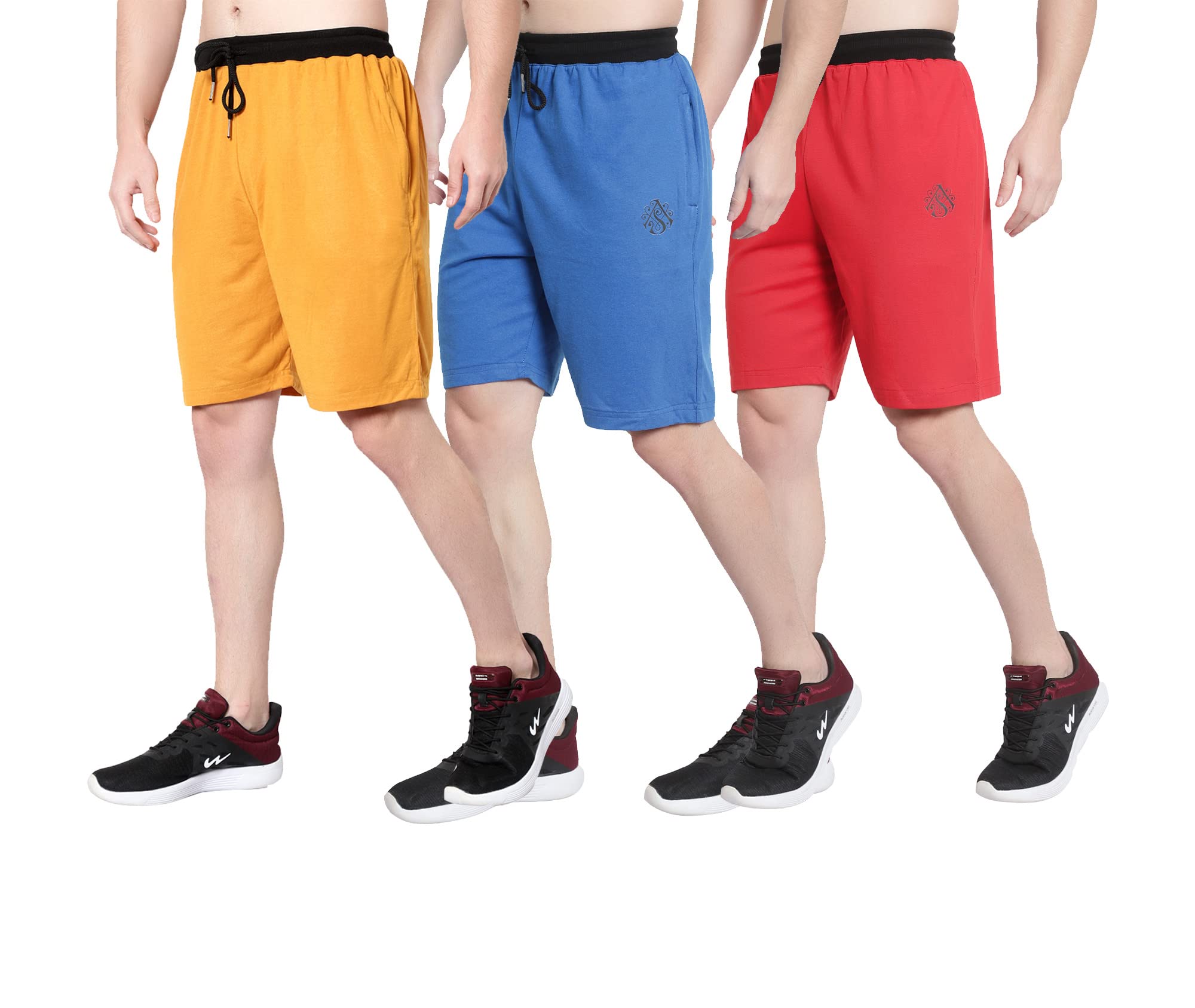 Men's Running Shorts for Gym, Exercise Shorts-Casual Wear Sports Activity Men's Shorts, Regular Shorts Mustard, Blue, Red (Size- 3XL, 38 to 42 Inches, Pack of 3)-image-4