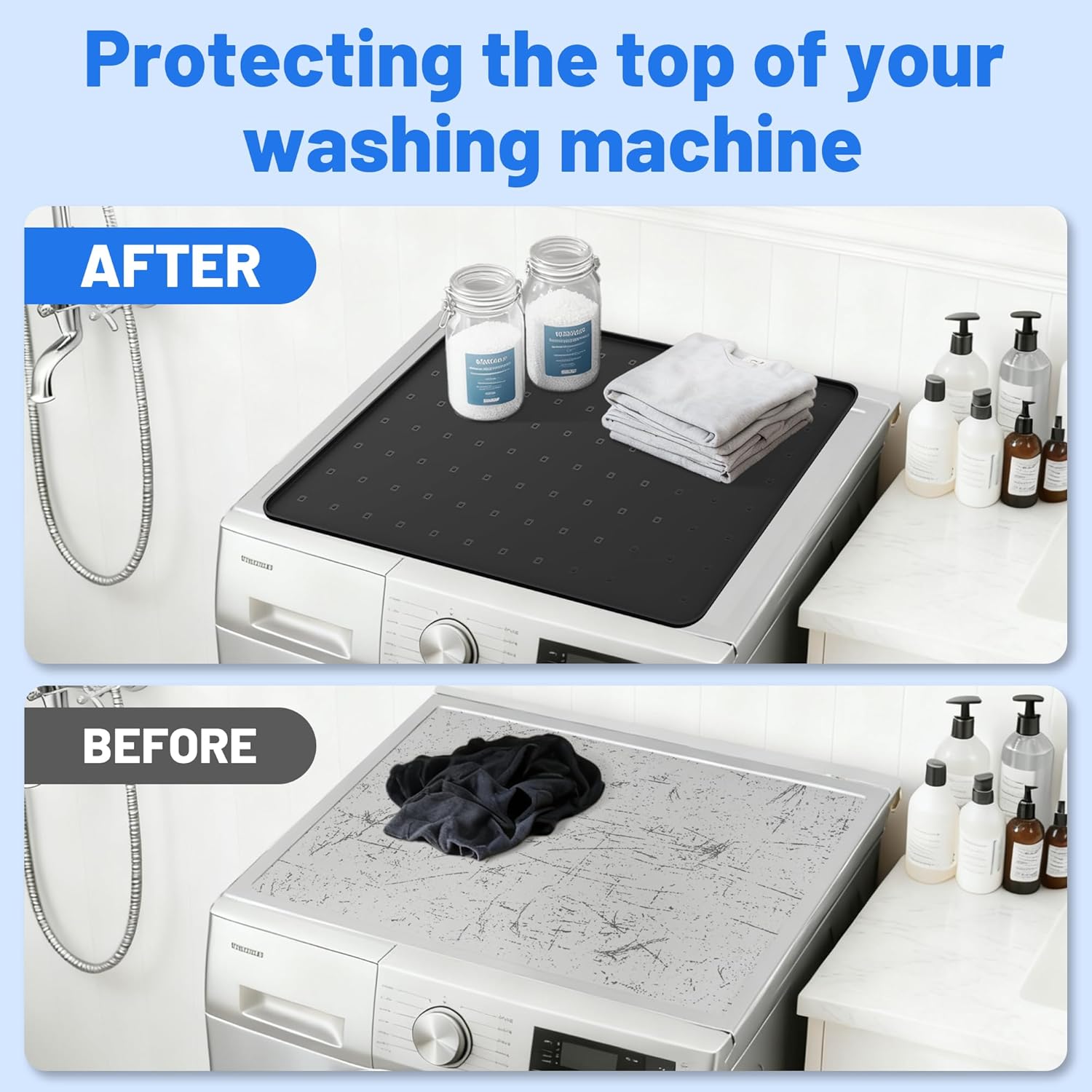 2 Pack 26" x 26" Washer and Dryer Topper, Silicone Washer Dryer Countertop Protector Mat, Non-Slip Waterproof Washing Machine Cover for Laundry & Kitchen （Black）