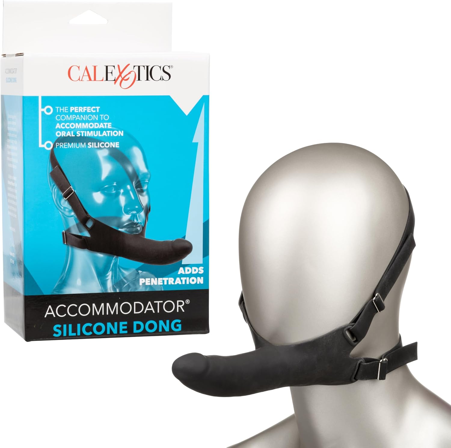 CalExotics Accommodator Silicone Dong, 5.5 Inch Probe with Adjustable Head Strap Black - SE-1514-13-3