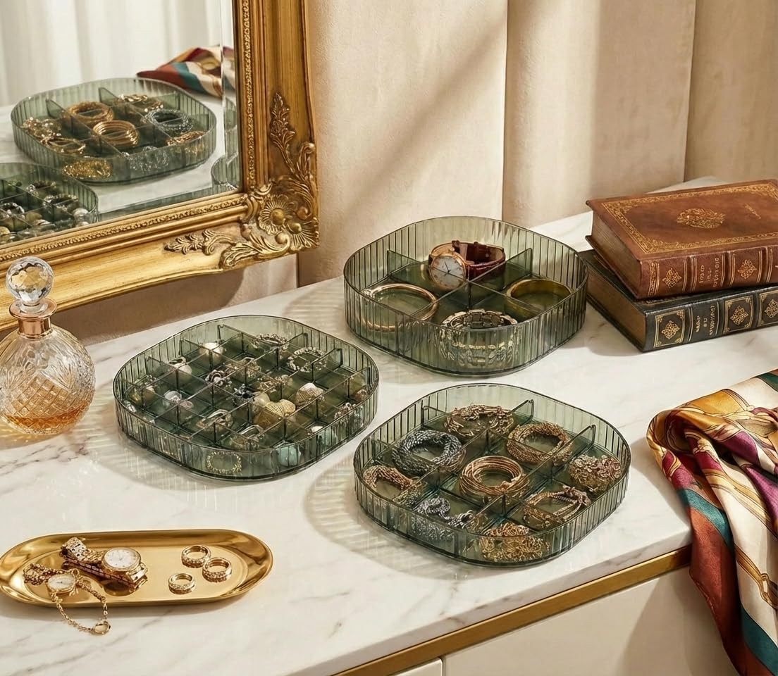 Jewelry Box, 3-Layer Acrylic Jewelry Organizer with Handle, Clear Jewelry Boxes for Women Girls, Make up Organizer, Jewelry Storage Holder (Green) - Image 6