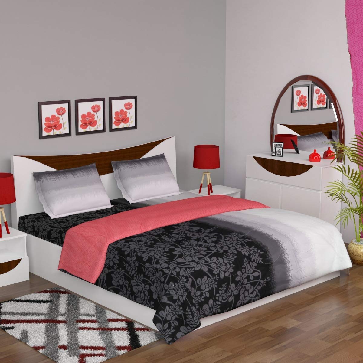 Portico Floral Print Bedding Set with Comforter 4 Pcs Amazon.in Home & Kitchen