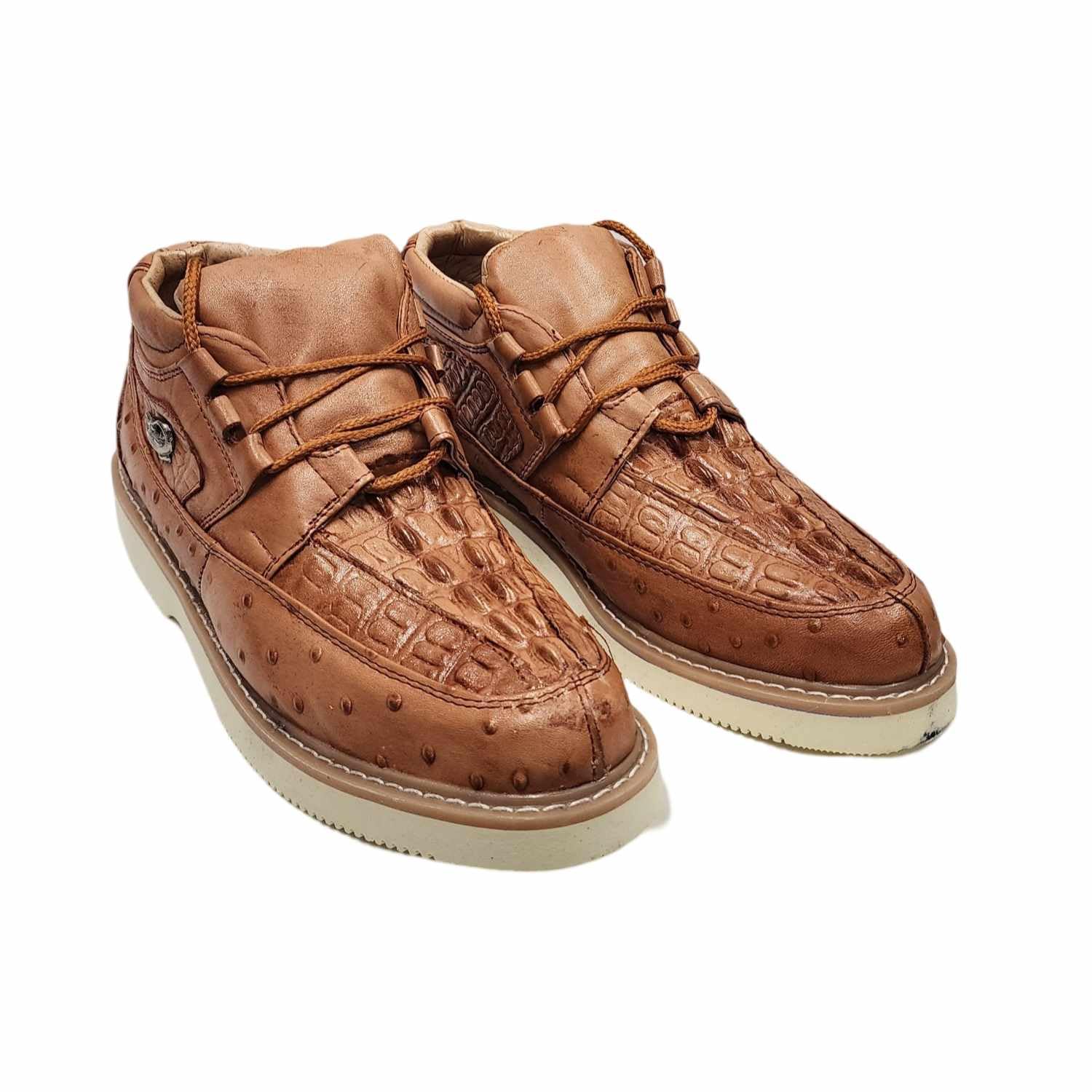 Men Genuine Cowhide Crocodile/Ostrich Print Western Tennis Laces Shoes Work Shoes