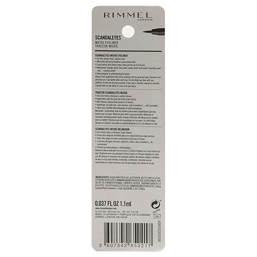 Miniatura 2 de Rimmel London Scandaleyes Micro Delineador de ojos, impermeable, de larga duración, a prueba de manchas, 001, negro, 0.04 onzas