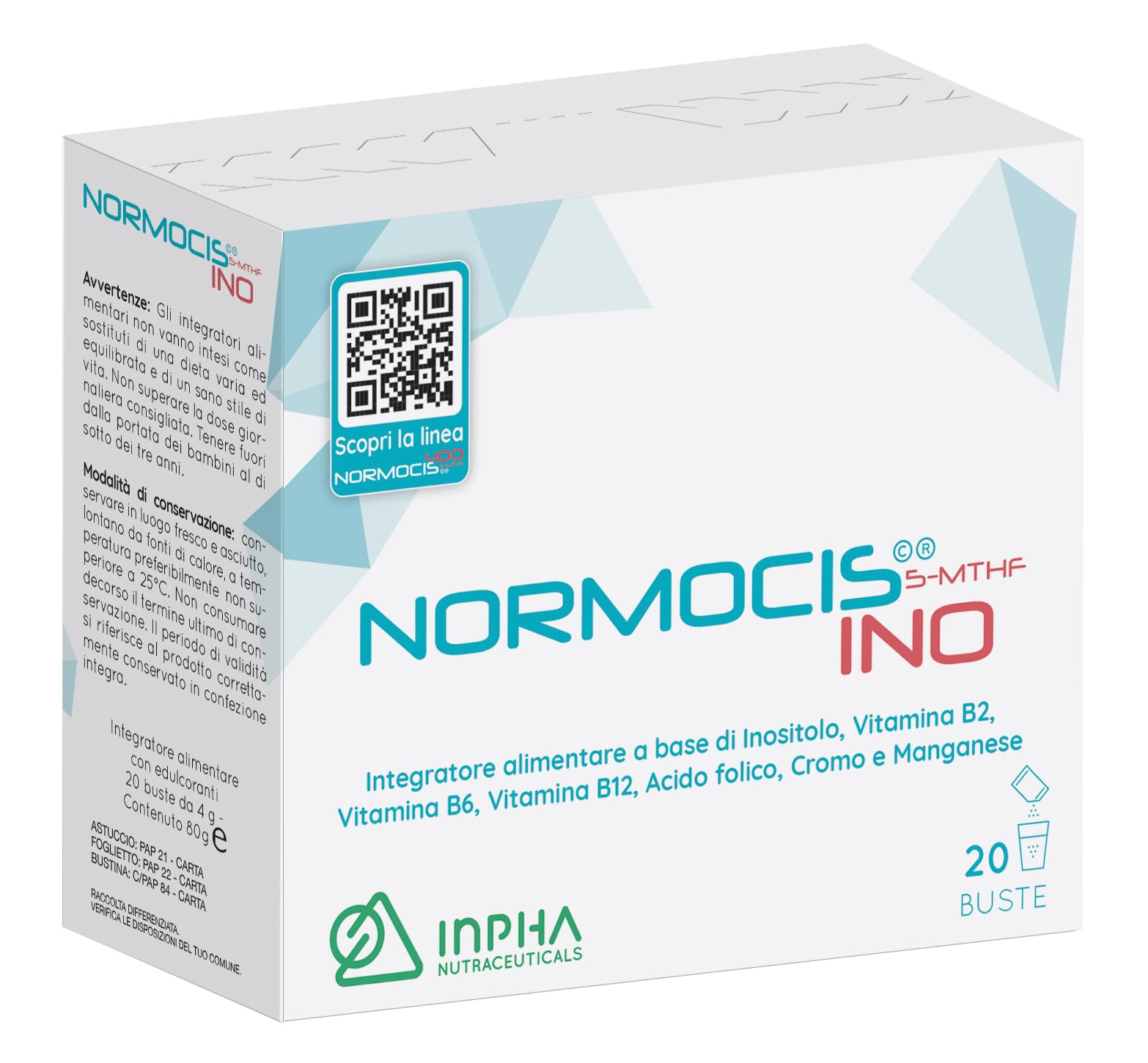 NORMOCIS INO©® metabolismo Omocisteina – PCOS- con Acido Folico, Vitamine B12,Myo-Inositolo, Cromo e Manganese -Integratore Senza Glutine Naturalmente privo di Lattosio • GUSTO TE’ VERDE • 20 BUSTINE