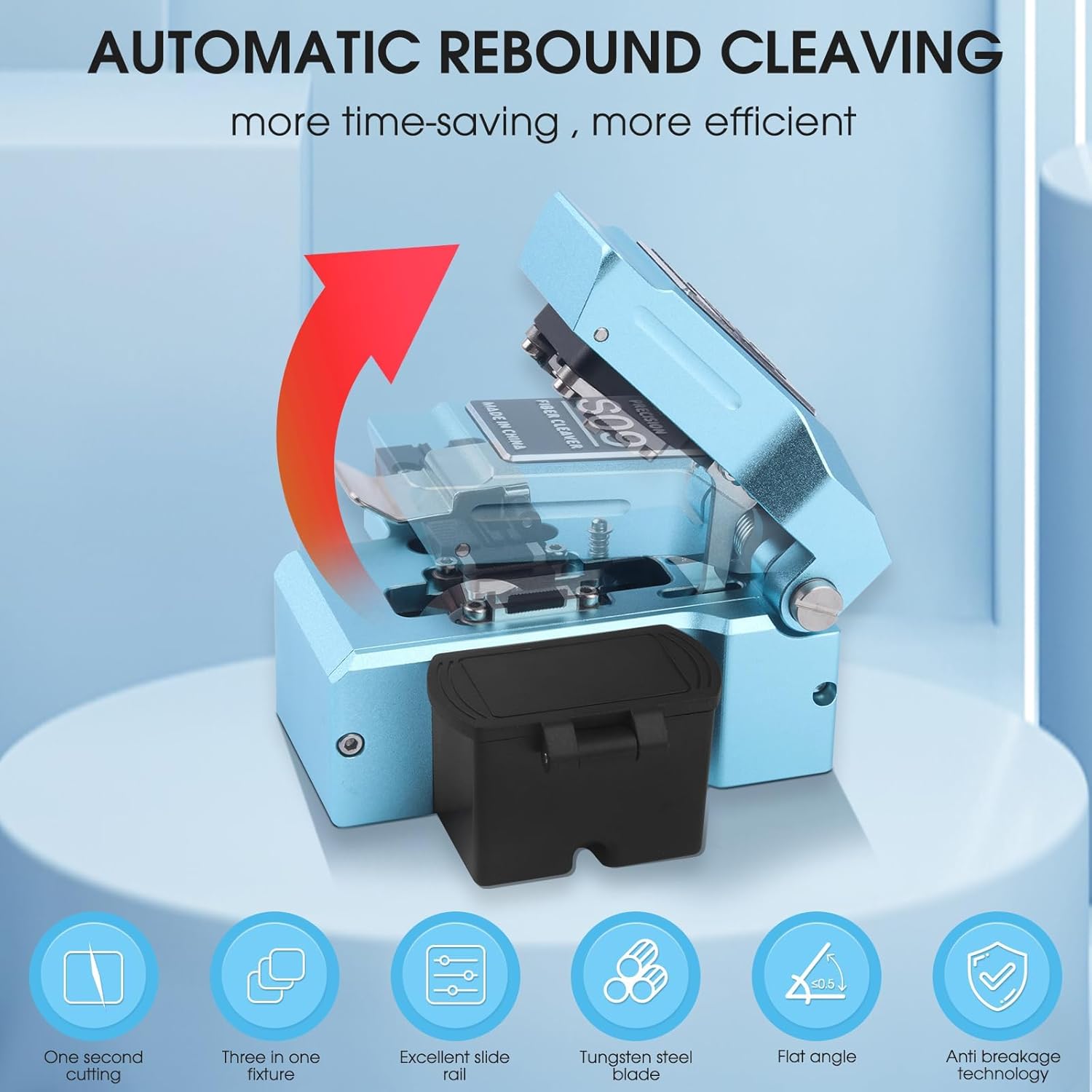 S09 Fiber Optic Cleaver, High Precision and Fully Automatic Fiber Cutter Tool with 24 Position Blades(Blue)