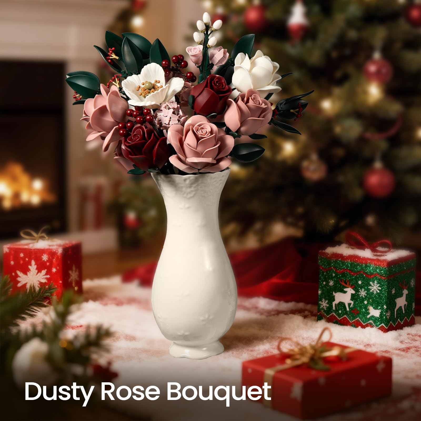 Millionspring Pink Rose Bouquet Building Set Pink Artificial Roses Gifts for Him Her on Mother's Day, Wedding, Anniversary - Image 2